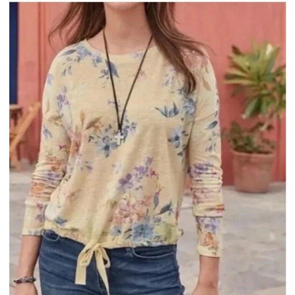 Sundance Women’s Garden Linen Dance Top Tie Front Shirt Sz XS